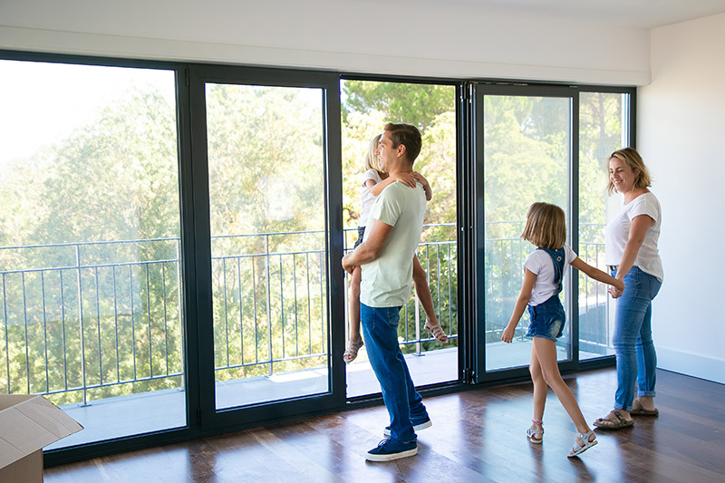 family viewing a room
