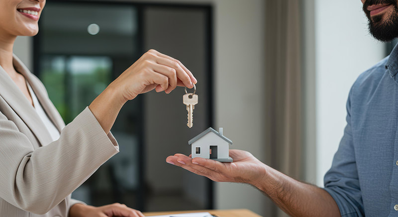 woman handing key