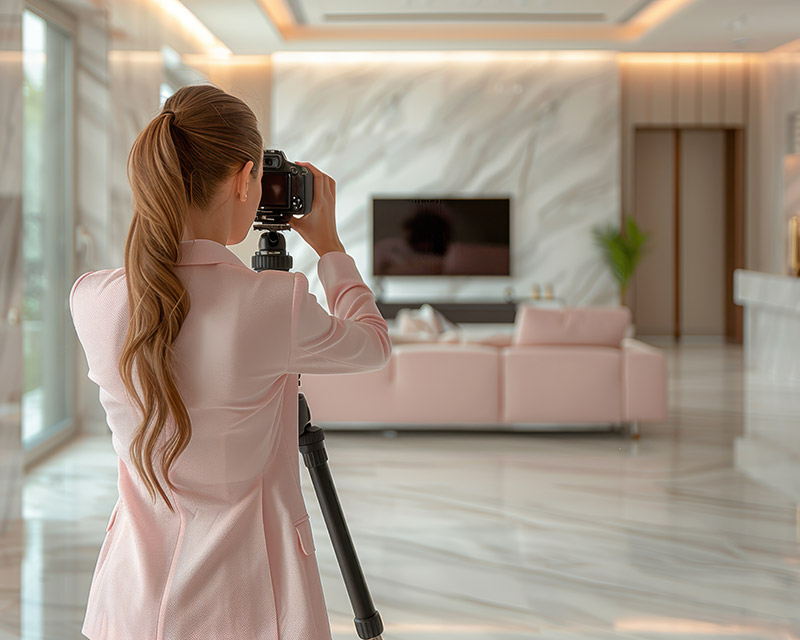 woman taking photo of living room